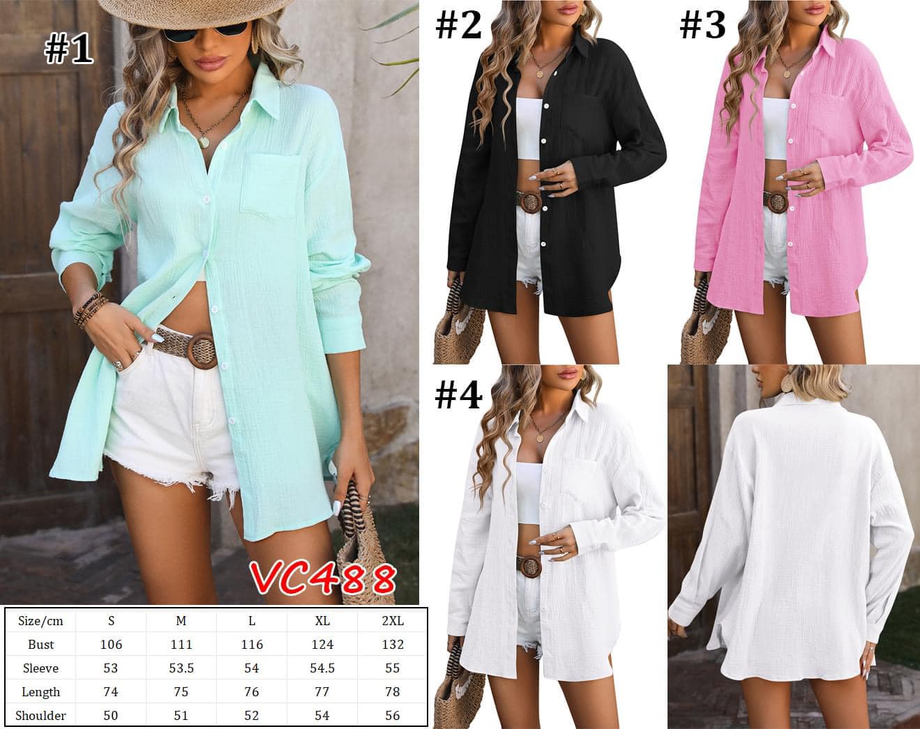 Button up Drop Shoulder Collared Shirt | VC488