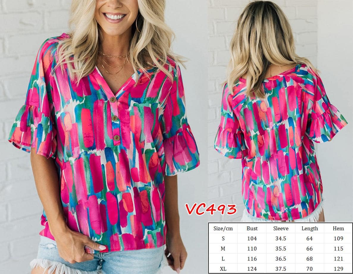 Paint Print Ruffle Blouse | VC493