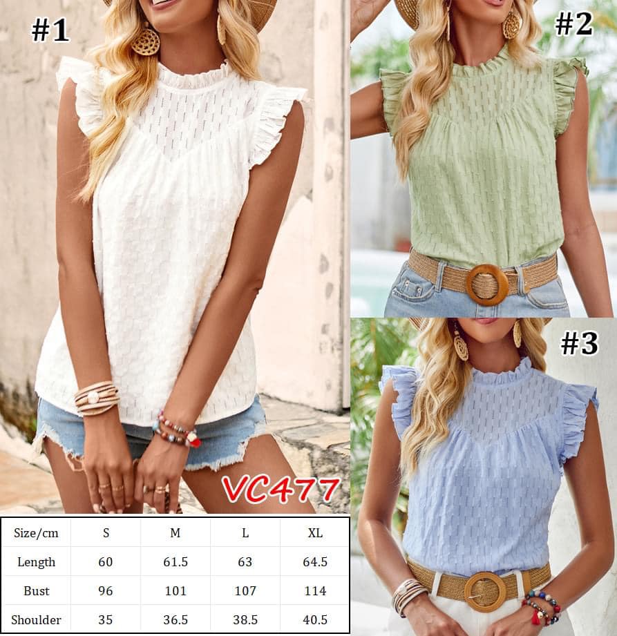 Eyelet Ruffle Cap Sleeve Blouse | VC477