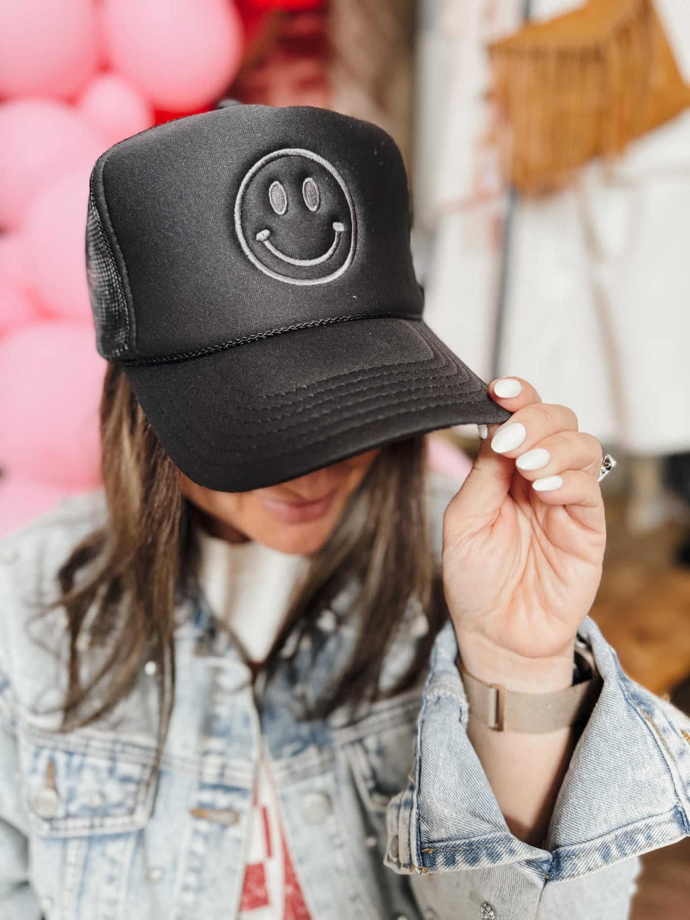 Monochromatic smiley Trucker Hats