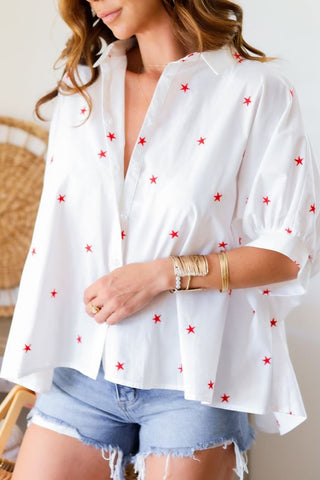 White Red Star Print Top | Pre-order