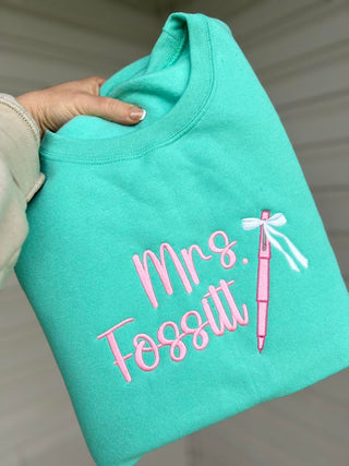 Teacher's Pen & Bow| Custom Embroidered Shirt | Pre-order