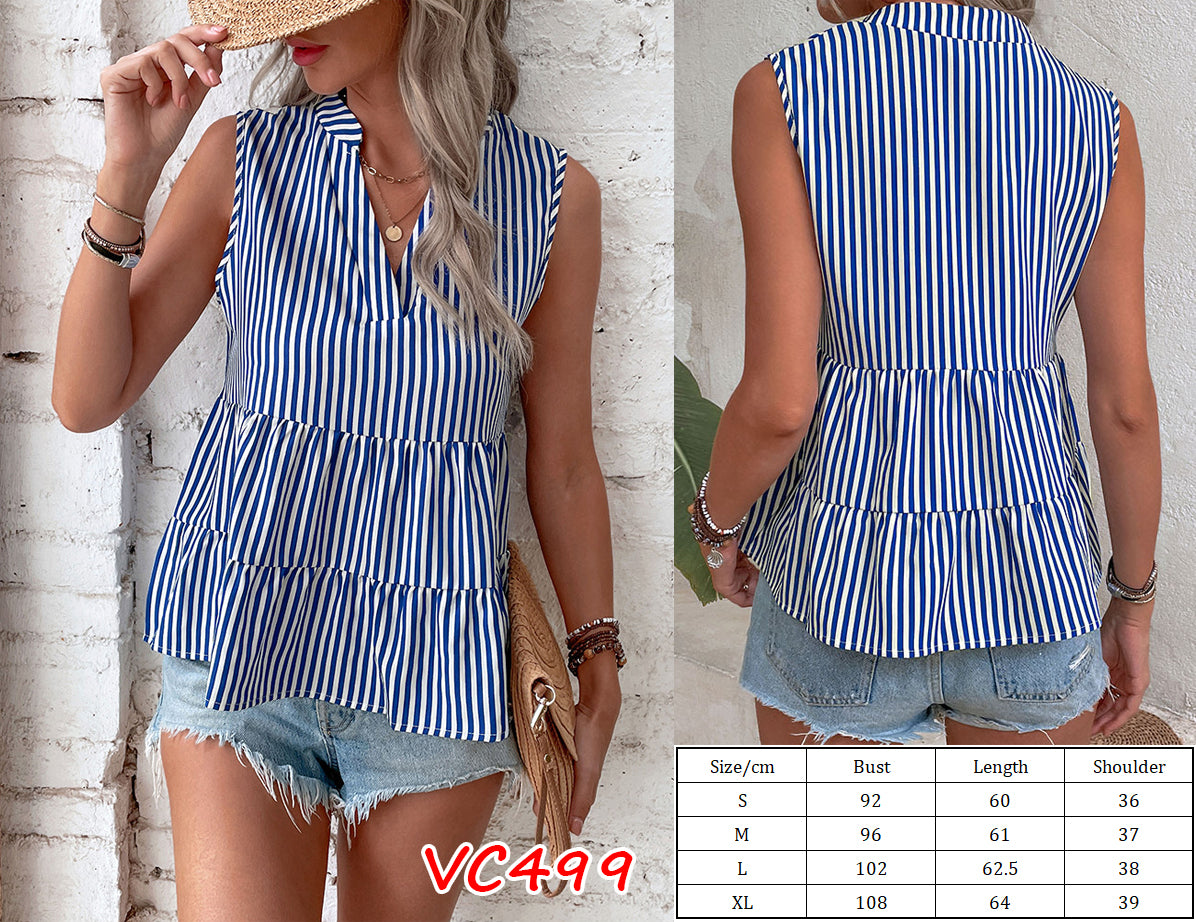 Stripes Splicing V Neck Sleeveless Top  | VC499