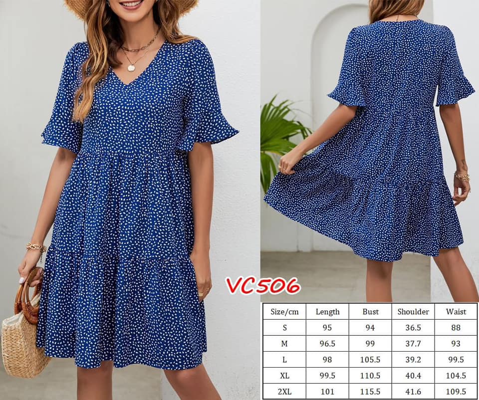 Printed V-Neck Knee-Length Dress  | VC506