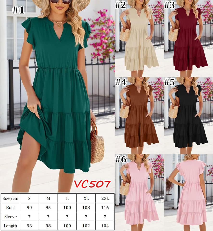 Ruched Notched Cap Sleeve Dress  | VC507