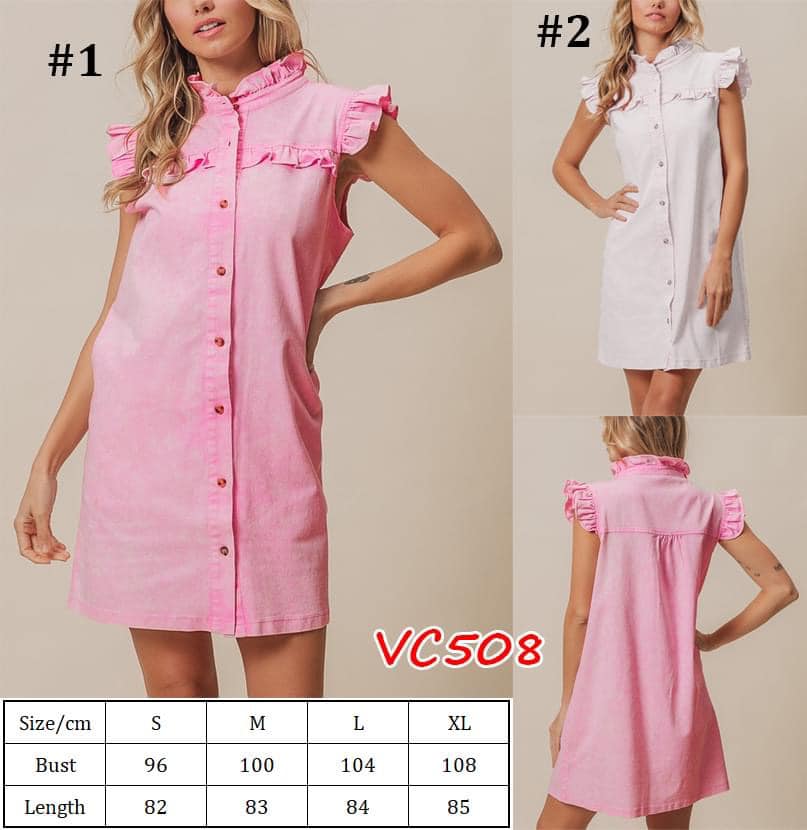 Ruffle Cap Sleeve Denim Dress  | VC508